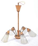 BRITISH MID CENTURY TEAK WOOD AND GLASS 5 ARM ELECTROLIER