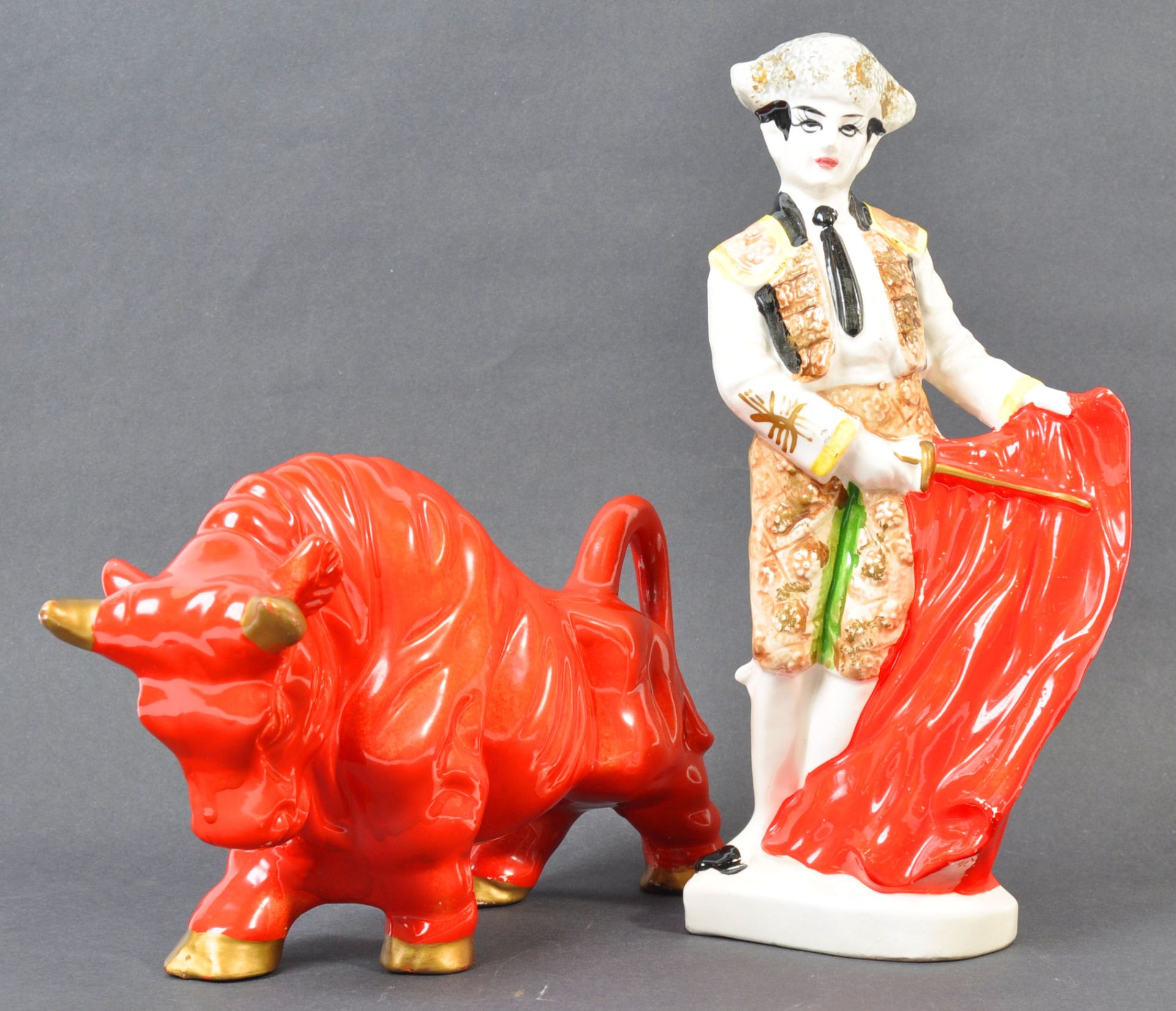 MANNER OF ROYAL HAEGER - SPANISH PORCELAIN BULL AND MATADOR