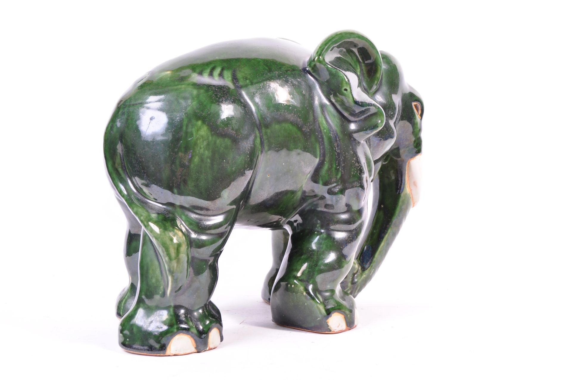 RETRO 1970'S GREEN FLAMBE TYPE GLAZED ELEPHANT FIGURINE - Bild 4 aus 7