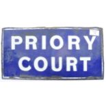 ORIGINAL MID CENTURY ENAMEL ADVERTISING SIGN ' PRIORY COURT '