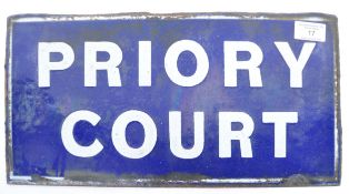 ORIGINAL MID CENTURY ENAMEL ADVERTISING SIGN ' PRIORY COURT '