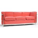 LE CORBUSIER A CONTEMPORARY LC2 RED LEATHER & CHROME SOFA