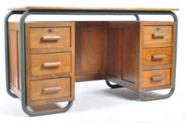 1930'S ART DECO FRENCH INDUSTRIAL STEEL & OAK TUBULAR DESK