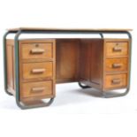 1930'S ART DECO FRENCH INDUSTRIAL STEEL & OAK TUBULAR DESK