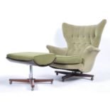 G-PLAN 6250 MID CENTURY TEAK WOOD SWIVEL CHAIR & OTTOMAN