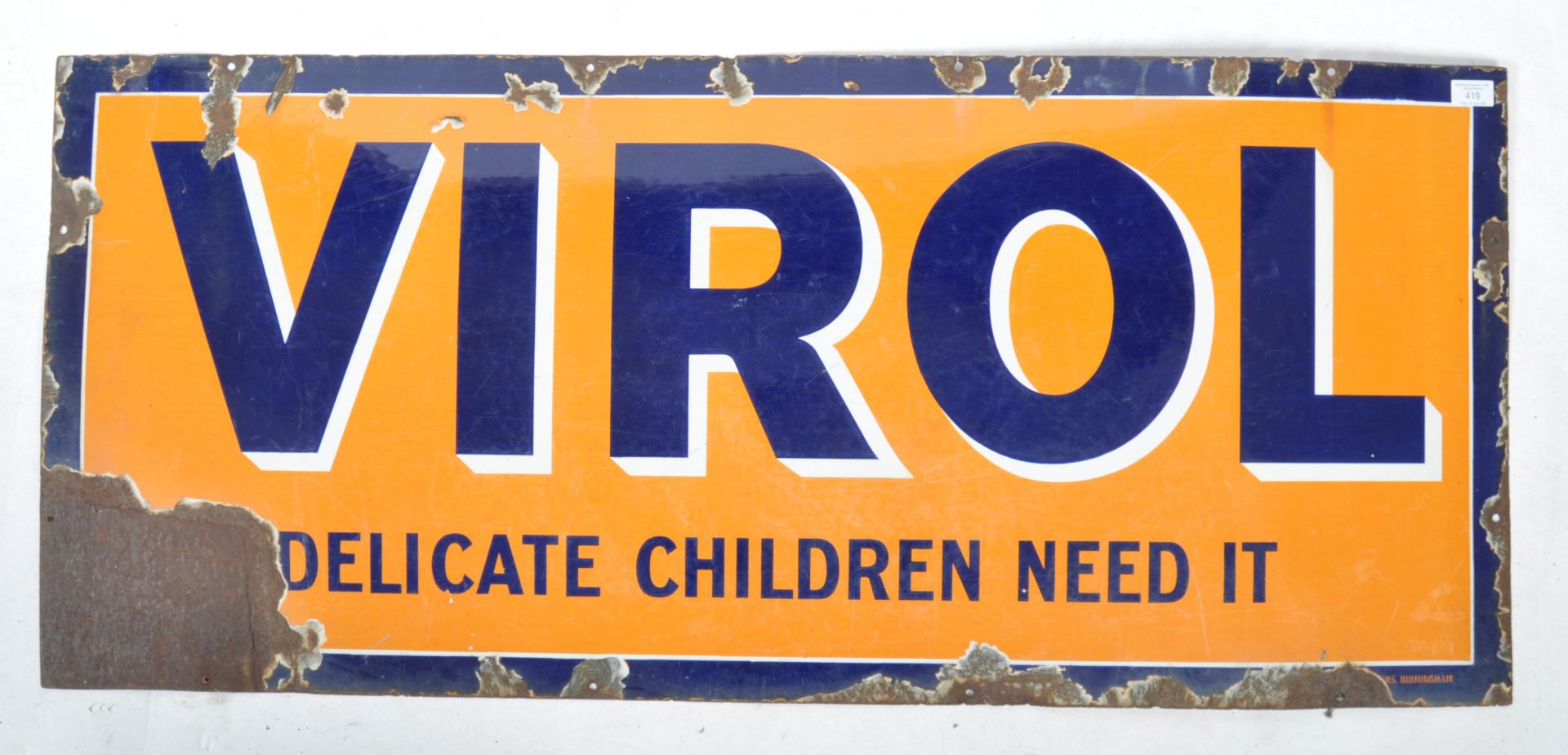 VIROL EARLY 20TH CENTURY ENAMEL FACED ADVERTISING SHOP SIGN