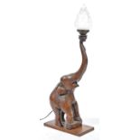MID CENTURY HARDWOOD ELEPHANT OLYMPIC FLAME SHADE LAMP