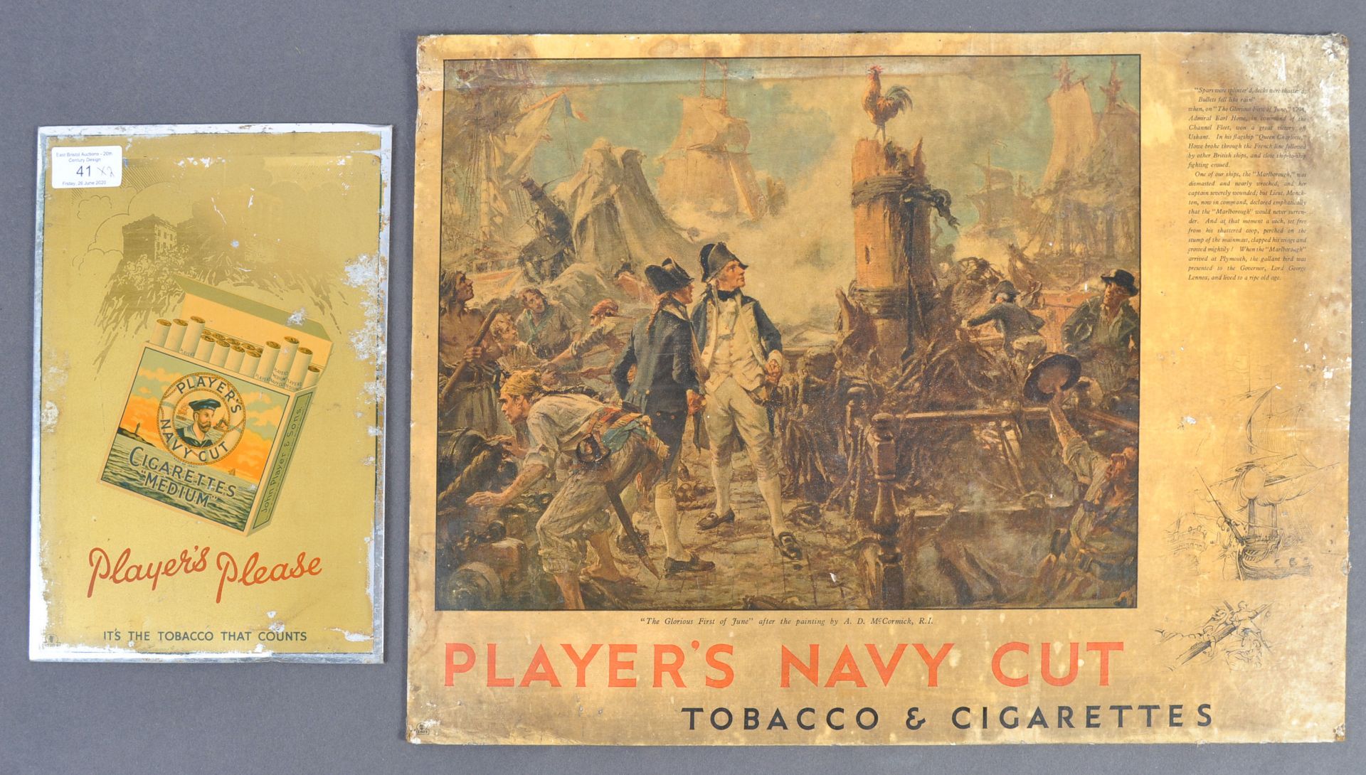 TWO VINTAGE PLAYERS CIGARETTES SHOP ADVERTISING SIGNS