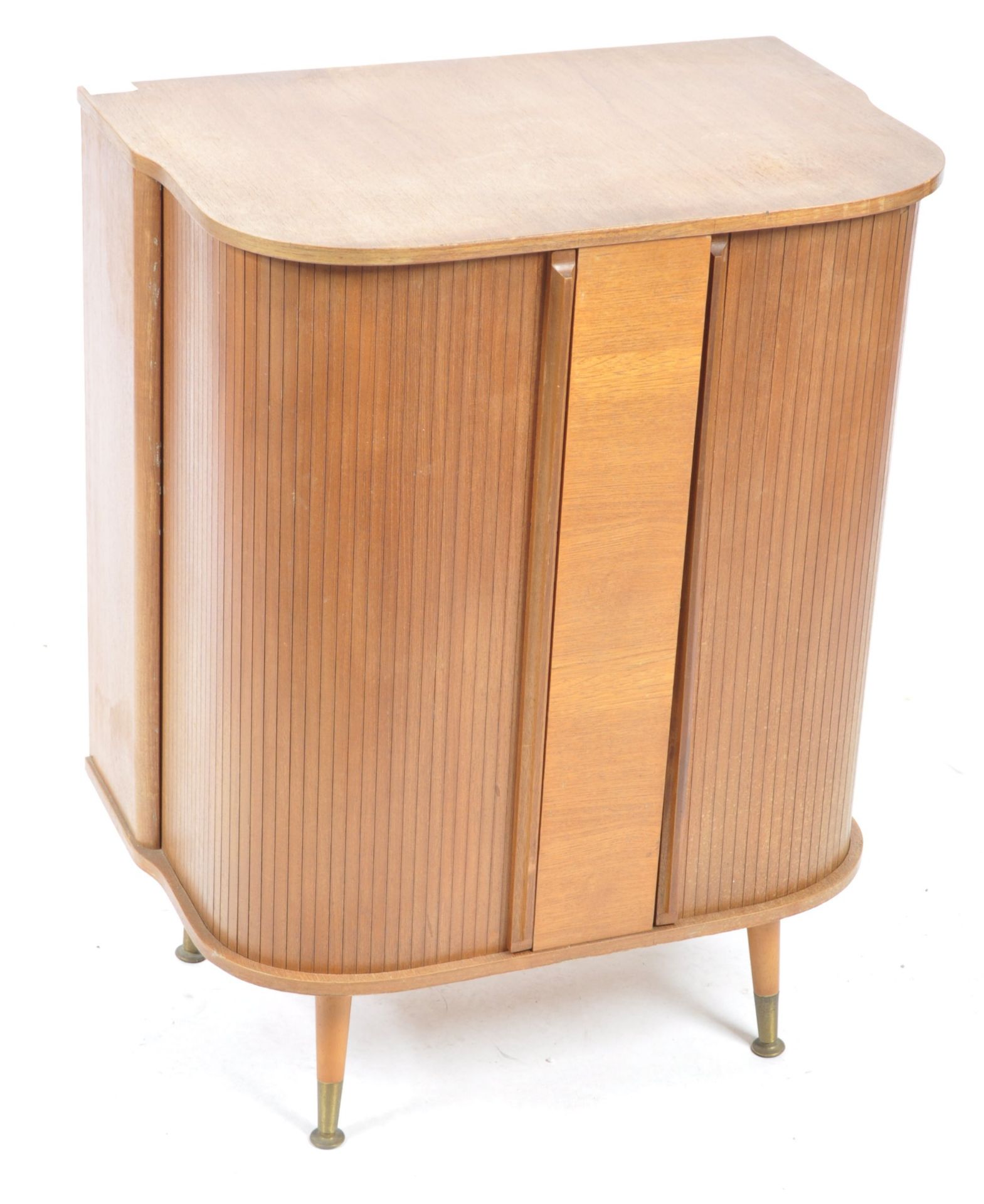 MID CENTURY TEAK WOOD TAMBOUR FRONTED COCKTAIL CABINET - Bild 2 aus 5