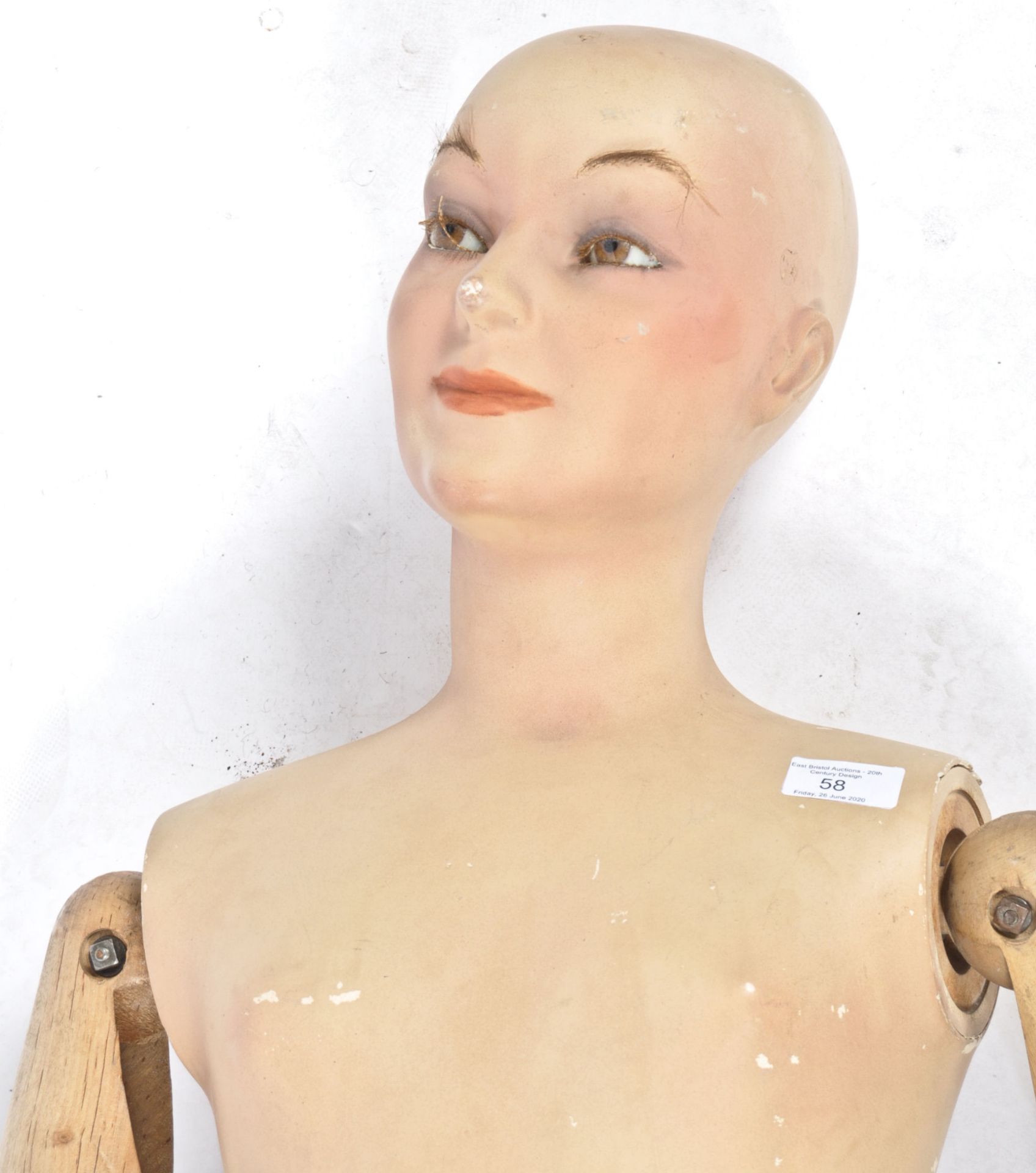 VINTAGE PLASTER AND WOOD ADJUSTABLE SHOP MANNEQUIN - Bild 2 aus 6