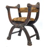 19TH CENTURY ITALIAN TUSCAN WALNUT SAVONAROLA THRONE CHAIR