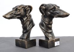 PAIR ART DECO REVIVAL RACING GREYHOUND BRONZE EFFECT BUSTS