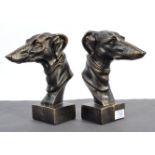 PAIR ART DECO REVIVAL RACING GREYHOUND BRONZE EFFECT BUSTS