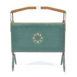 1950'S TEAK AND VINYL PADDED RETRO MAGAZINE RACK / STAND