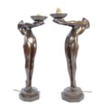 ART DECO REVIVAL BRONZED FIGURAL FEMALE NUDE FORM LAMPS