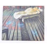 BRITISH MODERN ART 20TH CENTURY OIL ON BOARD RECUMBENT NUDE