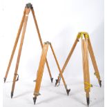 3 RETRO 20TH CENTURY WOODEN AND CAST METAL SURVEYORS TRIPODS