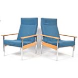 PAIR 1970'S RETRO OAK AND CHROME EASY LOUNGE ARMCHAIRS