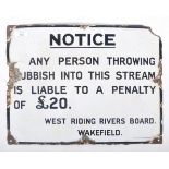 WEST RIDINGS RIVER BOARD - ENAMEL METAL ADVERTISING WARNING SIGN