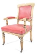 MANNER OF GILLOWS OF LANCASTER - OAK & LEATHER LIBRARY ARMCHAIR