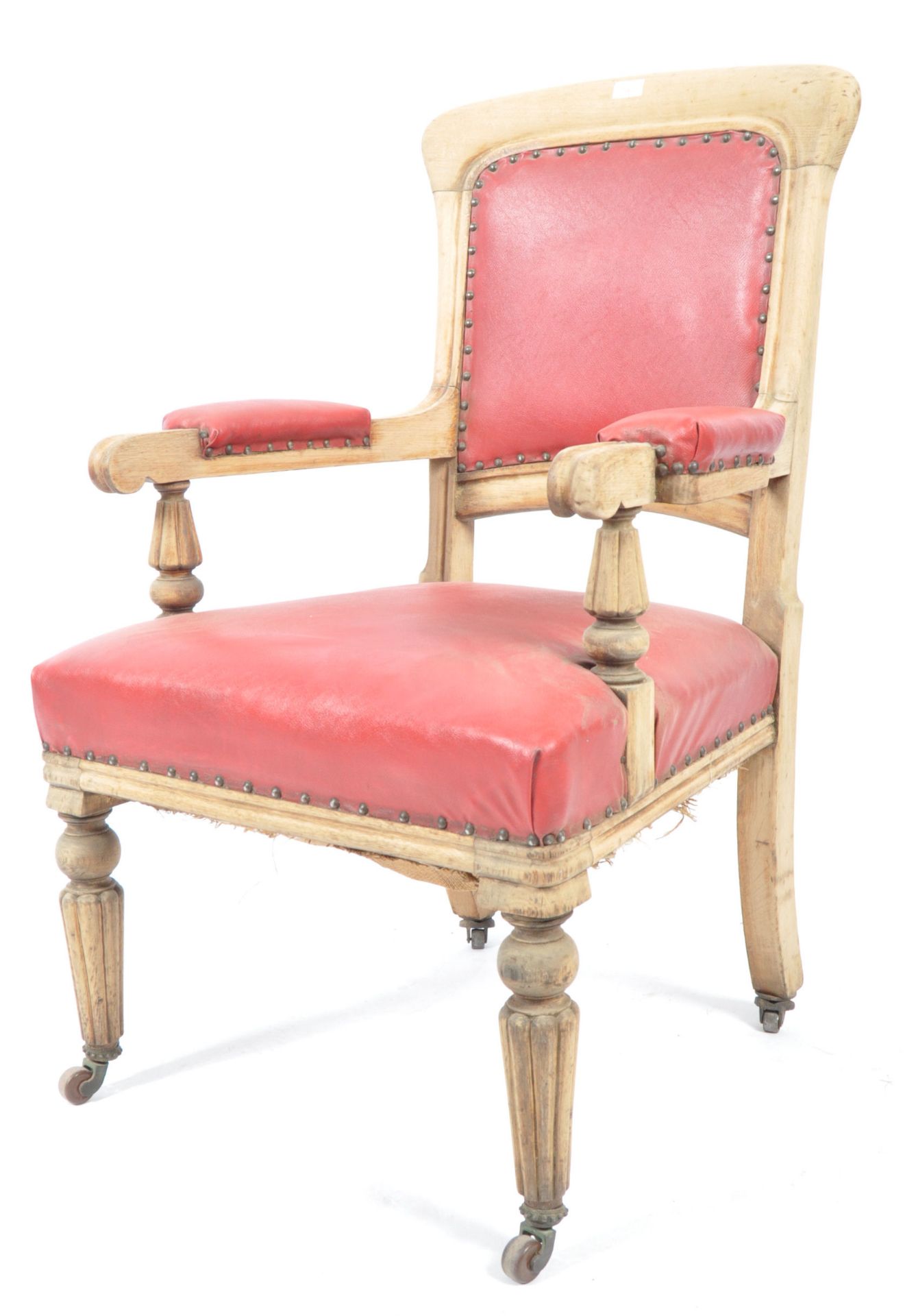 MANNER OF GILLOWS OF LANCASTER - OAK & LEATHER LIBRARY ARMCHAIR