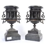 PAIR ANTIQUE 19TH CENTURY BLACK MARBLE AND METAL GARNITURES