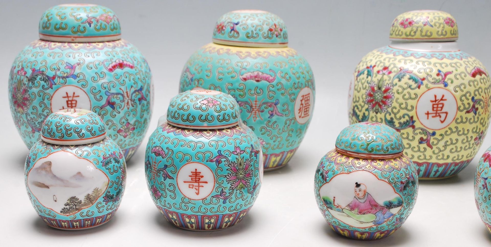 A group of 20th Century Chinese ginger jars to include six blue enamelled jars with scrolled - Bild 2 aus 7