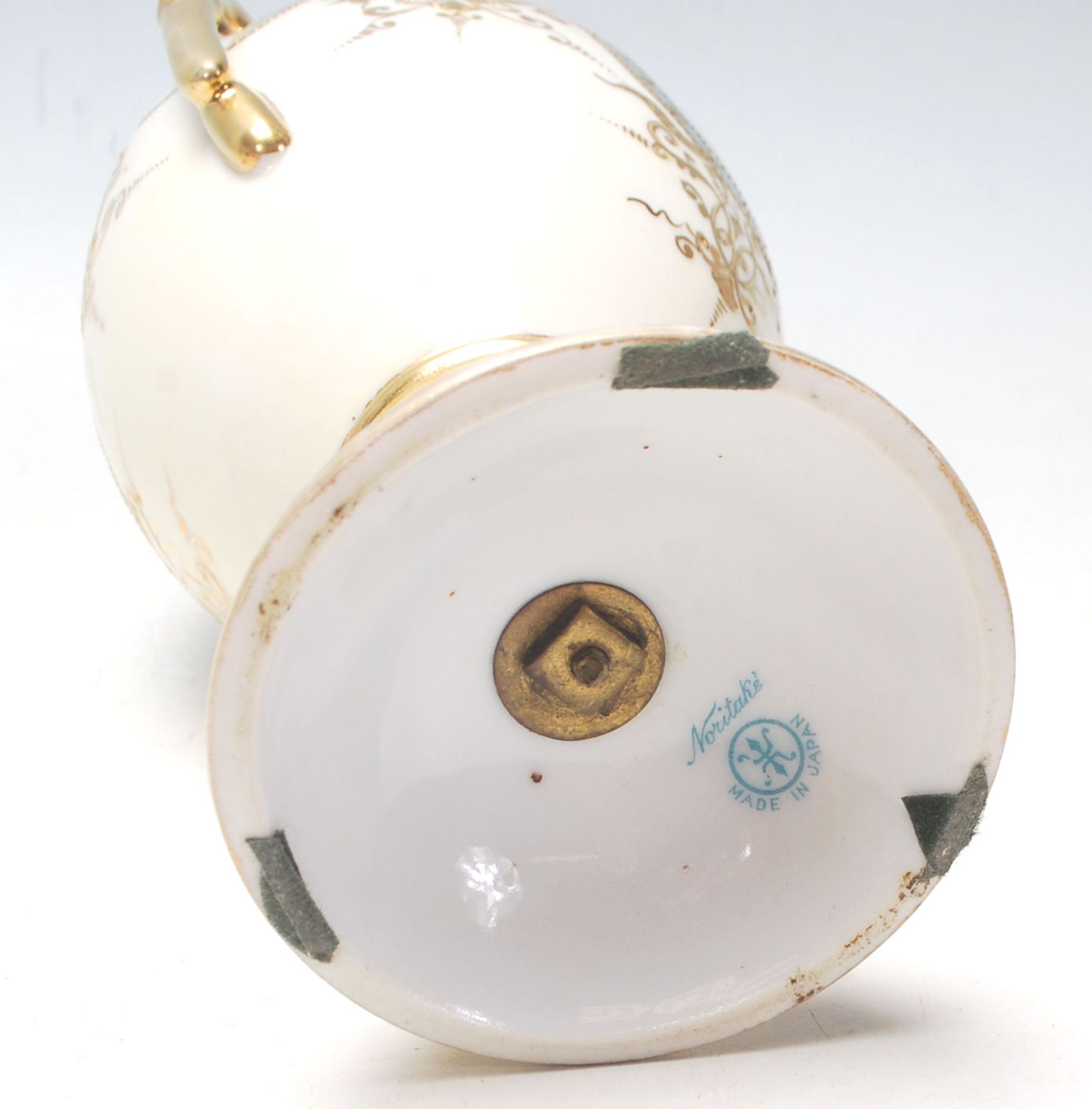 A 20th Century Noritake hand painted mantel lidded vase decorated with raised turquoise jewels, - Image 10 of 10