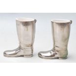 A pair of 20th Century silver plated riding boots spirit drink measures  having white lined single