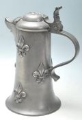 An amazing 19th century large French tankard with hinged lid, parrot beak spout, cylindrical