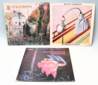 A group of three vinyl long play LP record albums by Black Sabbath to include their first album –