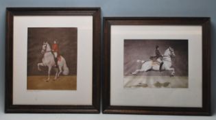 J Plank - A pair of 20th Century paintings of silk depicting horse dressage riders from a Spanish