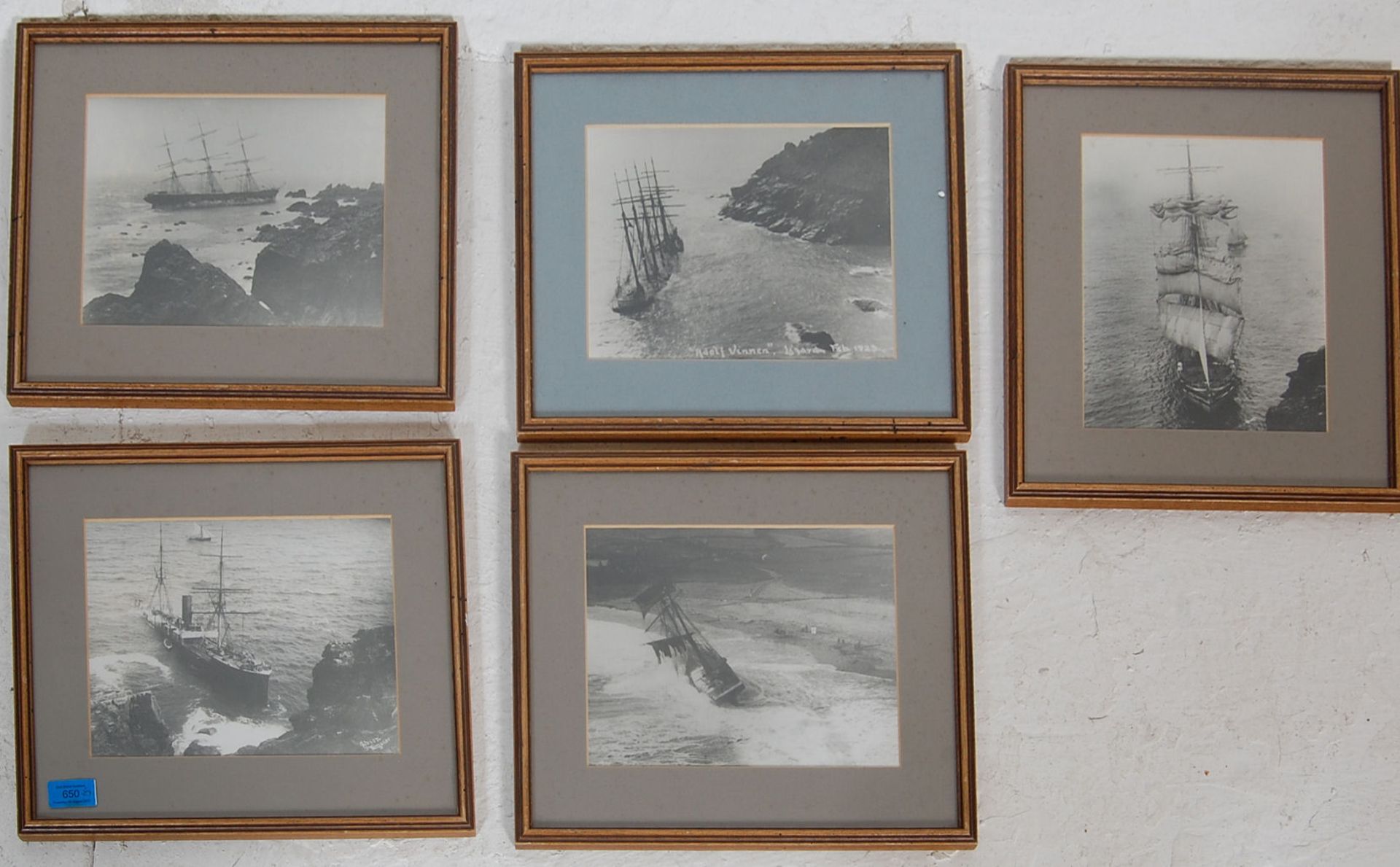 A group of five black and white photographs of shipwrecks dating from the early 20th Century to