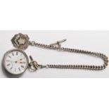 A hallmarked antique early 20th Century Victorian silver open face pocket watch having a white