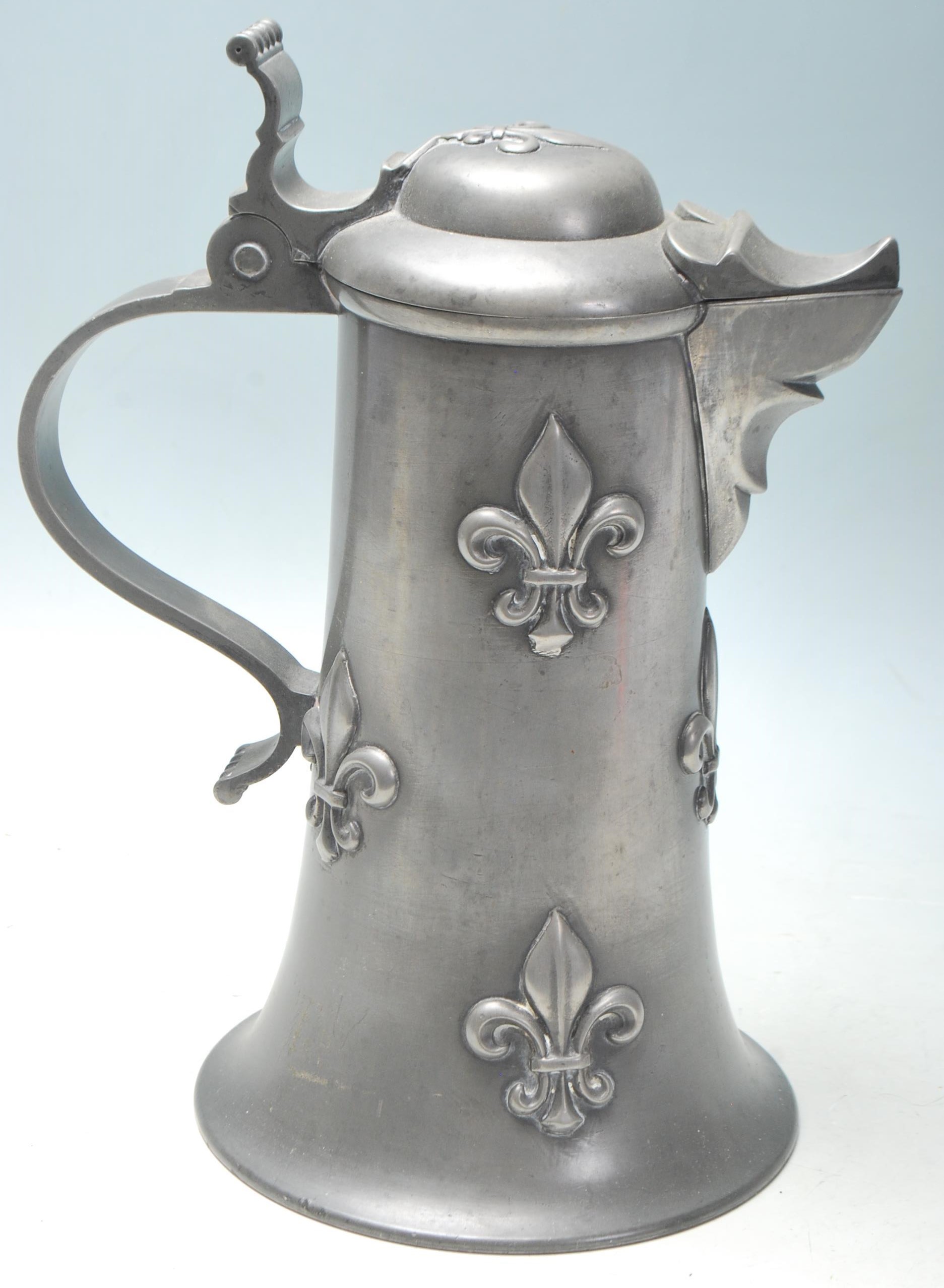 An amazing 19th century large French tankard with hinged lid, parrot beak spout, cylindrical - Image 5 of 11