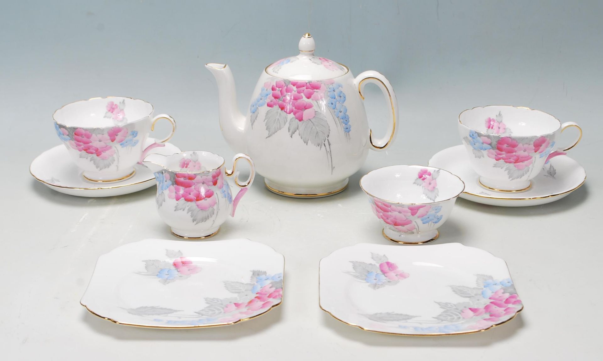 A vintage Art Deco 1930's Shelley bone china tea set / service / tea for two breakfast set being