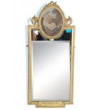 A 19th Century Victorian antique giltwood and gesso mirror with an oval print of a Shepherdess to