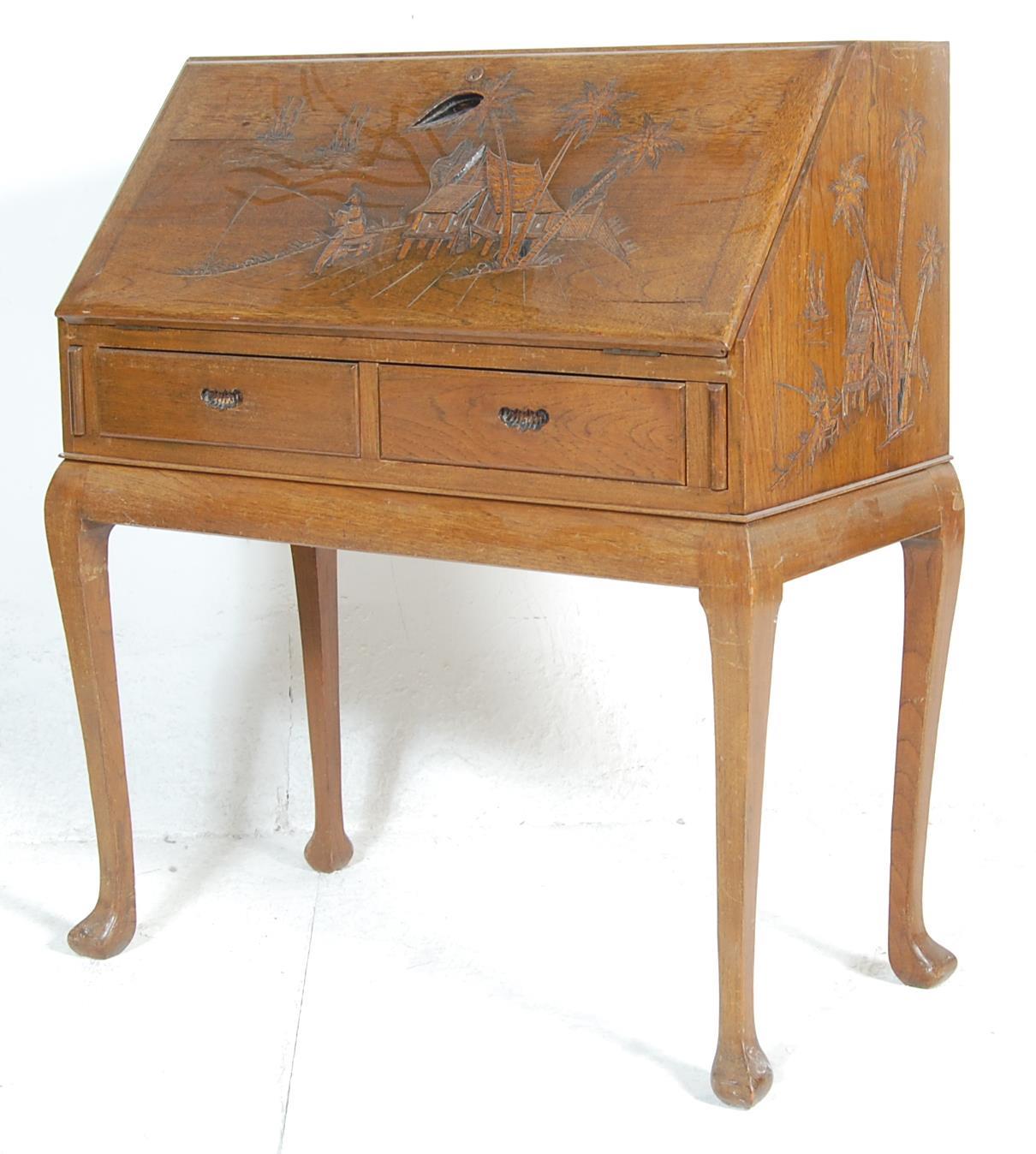 A 20th Century, circa 1950's vintage retro oriental hardwood writing desk bureau having a sloped - Image 9 of 11