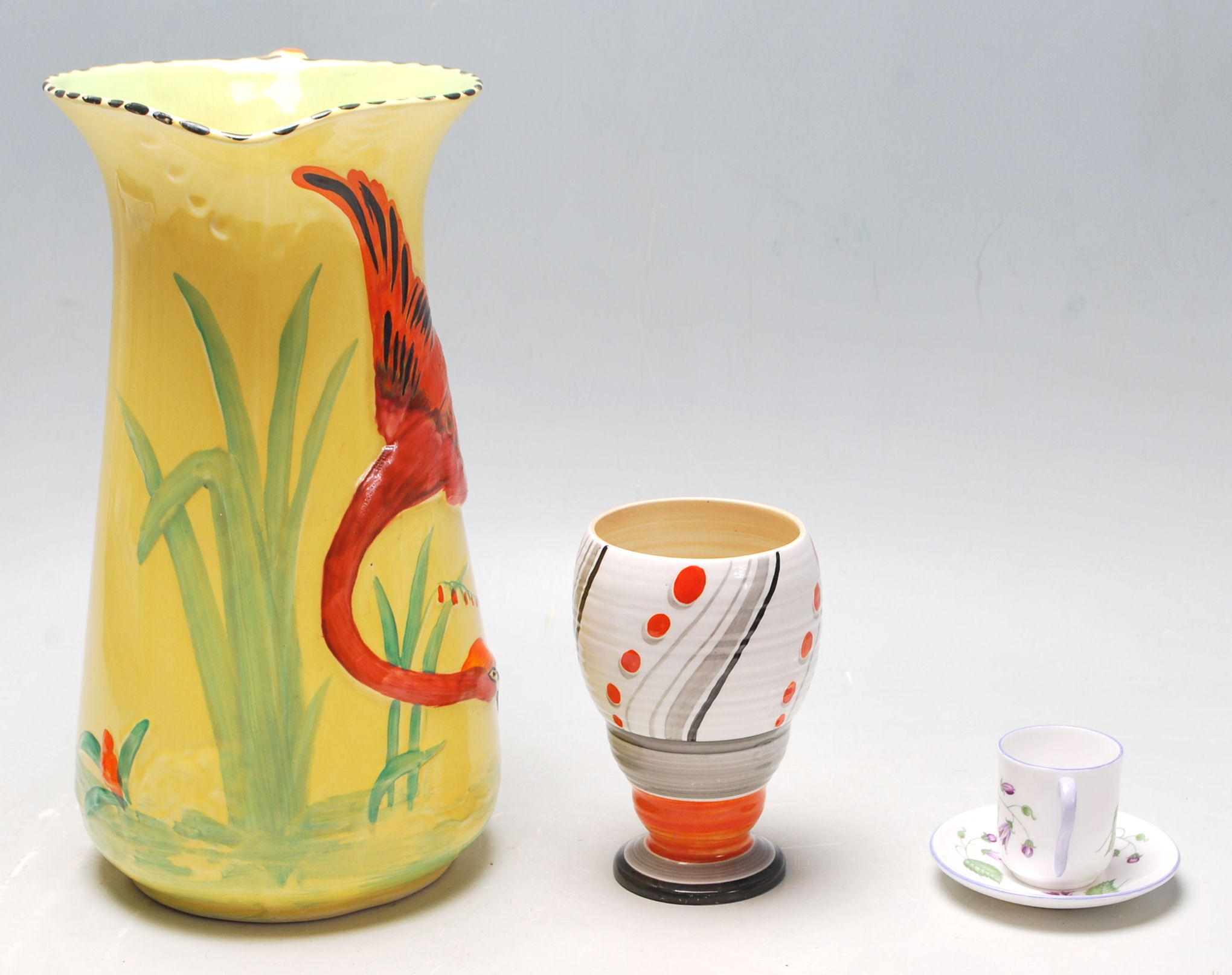 An Art Deco Burleigh Ware large water jug with a raised hand painted flamingo to the side and with a - Image 2 of 7