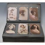 YOUNG LADIES on Postcards. 282 cards, mostly circa Edwardian in contemporary album with Art