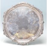 A 19th Century Victorian Martin, Hall & Co silver hallmarked tray / salver of round form with beaded