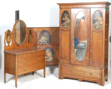 A fantastic early 20th century oak 1920's Japanned chinoiserie decorated bedroom suite. The suite