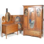 A fantastic early 20th century oak 1920's Japanned chinoiserie decorated bedroom suite. The suite
