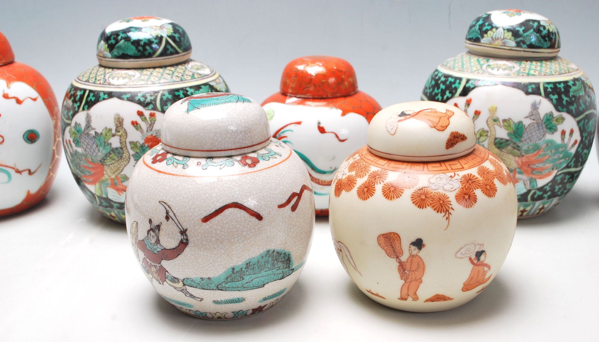 A collection of seven 20th Century Chinese porcelain ginger jars to include two famille verte floral - Bild 2 aus 6