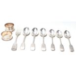 A set of six 19th century Victorian silver teaspoons having engraving initials to the handle,