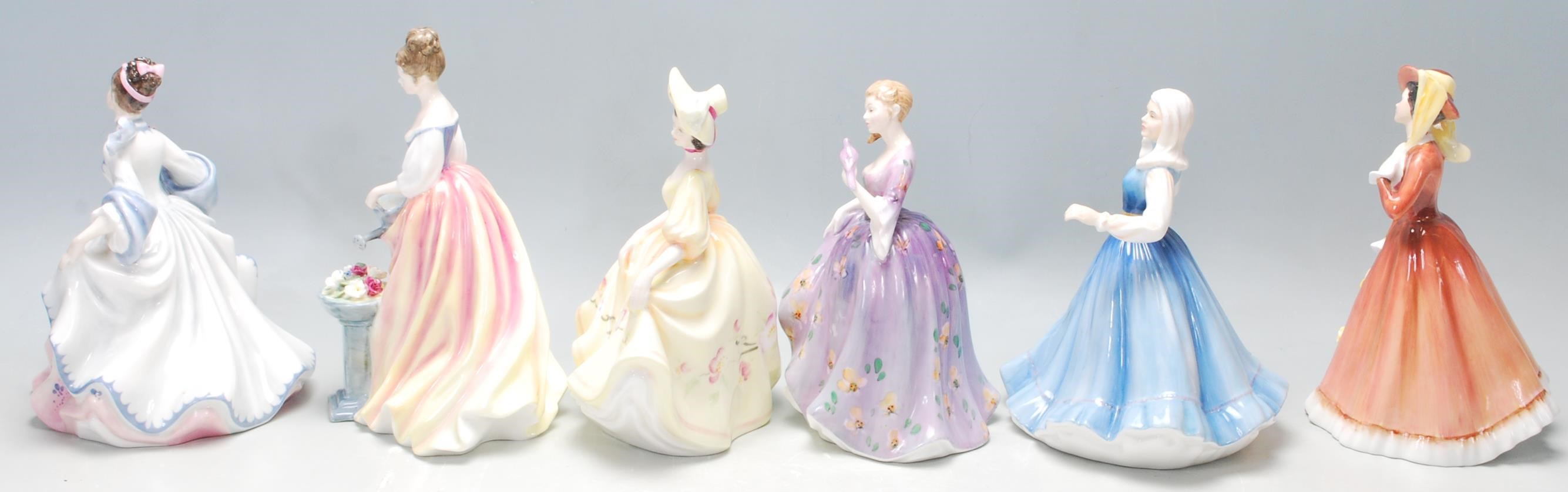 A group of six Royal Doulton porcelain figurines to include Rebecca HN2805, Julia HN2705, Sunday - Image 2 of 7