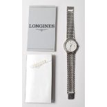 A Longines Quartz Swiss Made gentleman's six jewels stainless steel flagship wristwatch, white