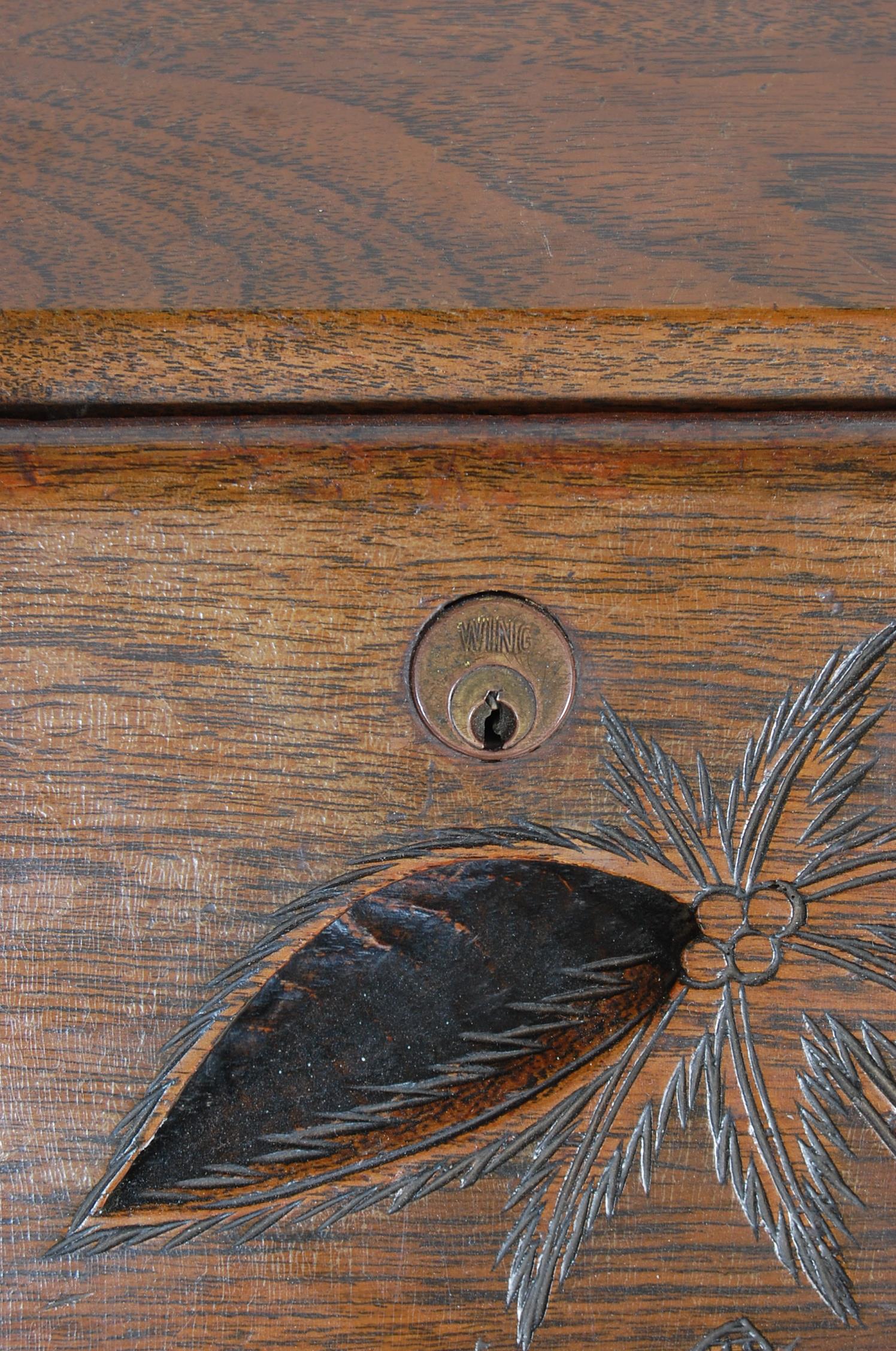 A 20th Century, circa 1950's vintage retro oriental hardwood writing desk bureau having a sloped - Image 4 of 11