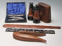 A mixed lot of vintage 20th century items to include a Japanese  Wooden carved page turner with bird