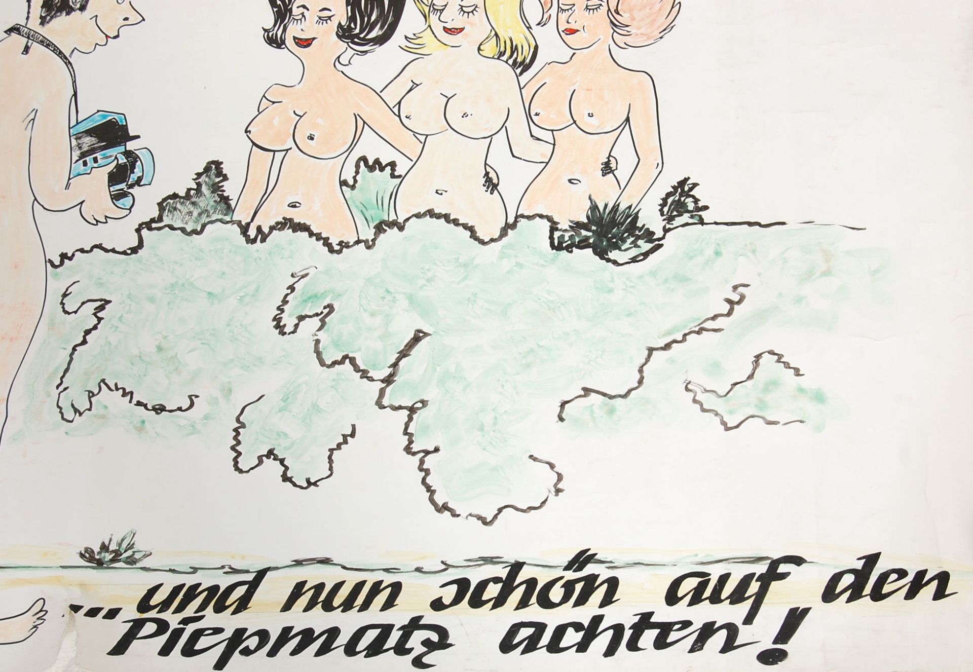 A large watercolour painted German nude picture “ Achtung “ ( caution ) poster depiction a nude - Bild 4 aus 4